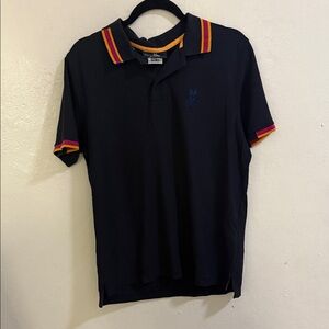Psycho Bunny Men's Polo Shirt Dark Blue with Red and Orange Trim